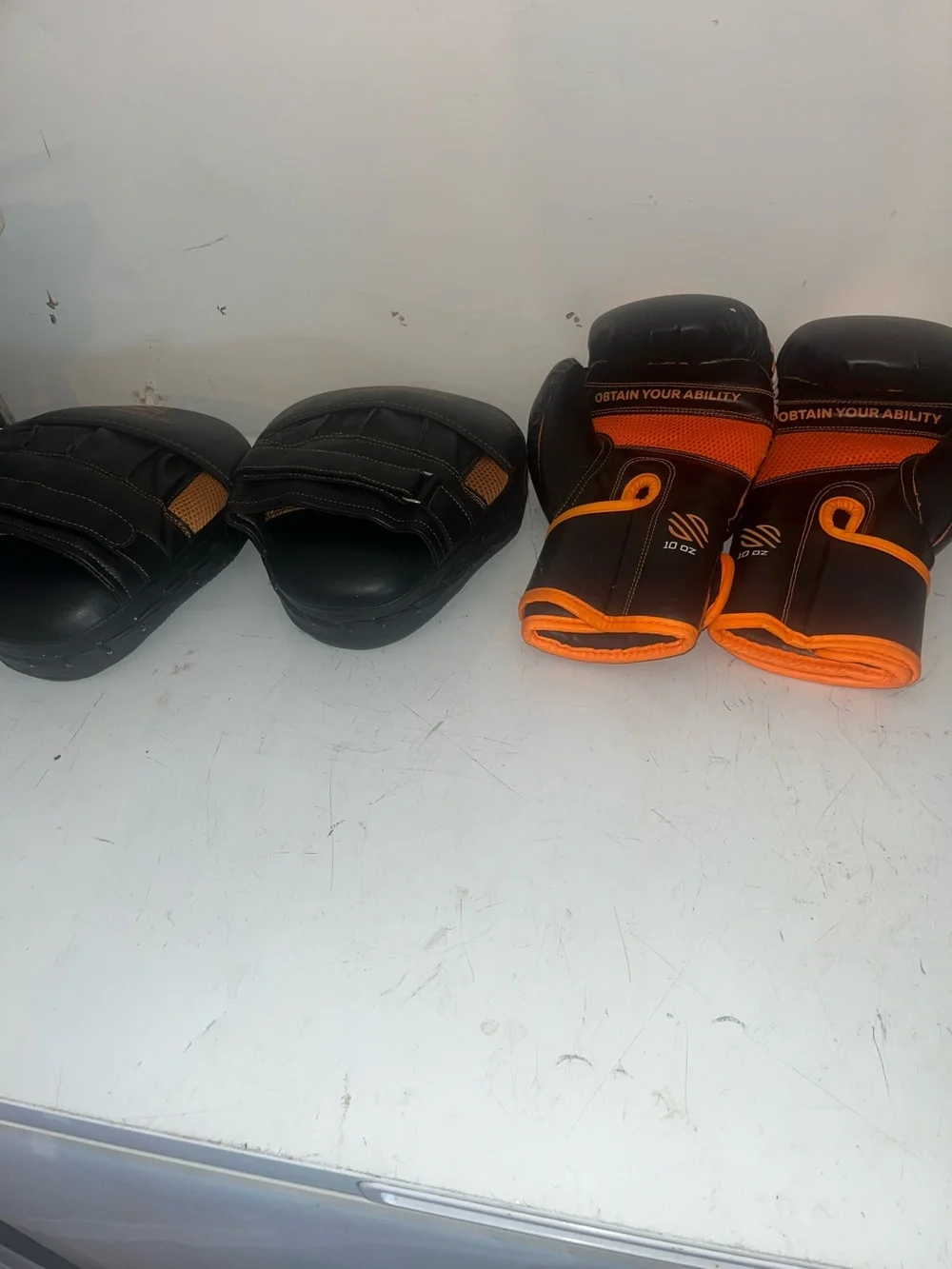 Adult Black and Orange Training Gloves and Mitts Set